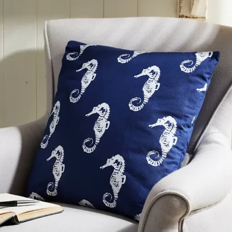 Nauticalia Seahorses Cushion 45cm x 45cm in Navy