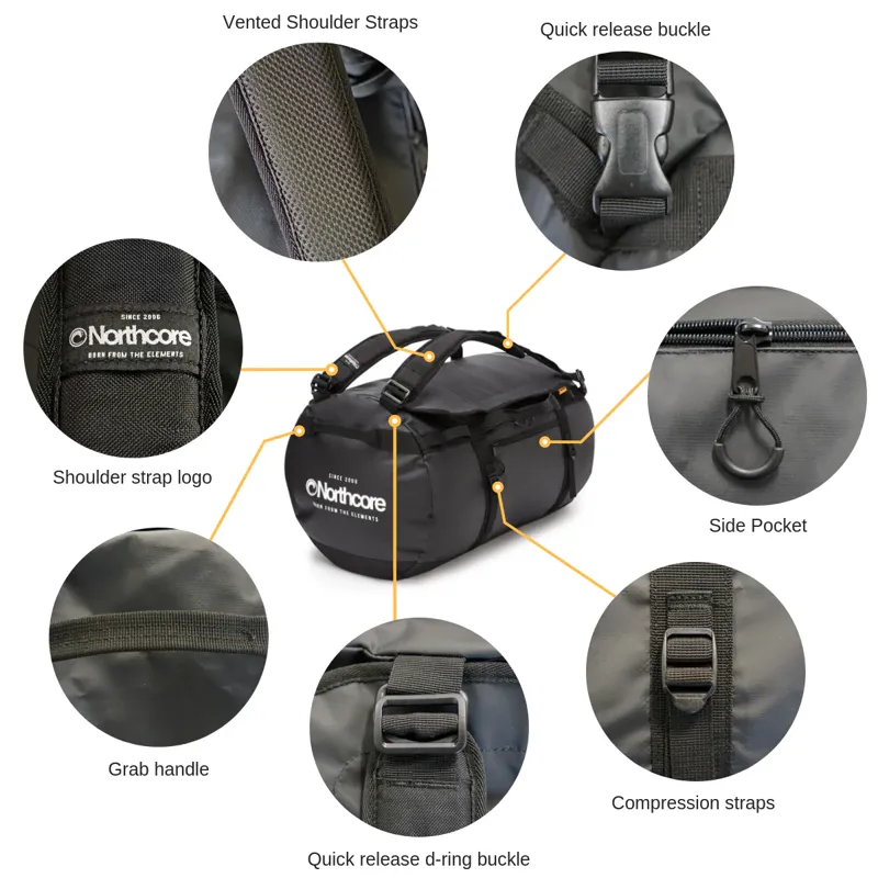 Northcore Duffle Bag 40L in Black/White-5