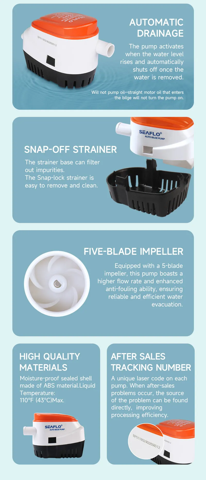 Seaflo 06 Series 600GPH Automatic Bilge Pump 12V-3