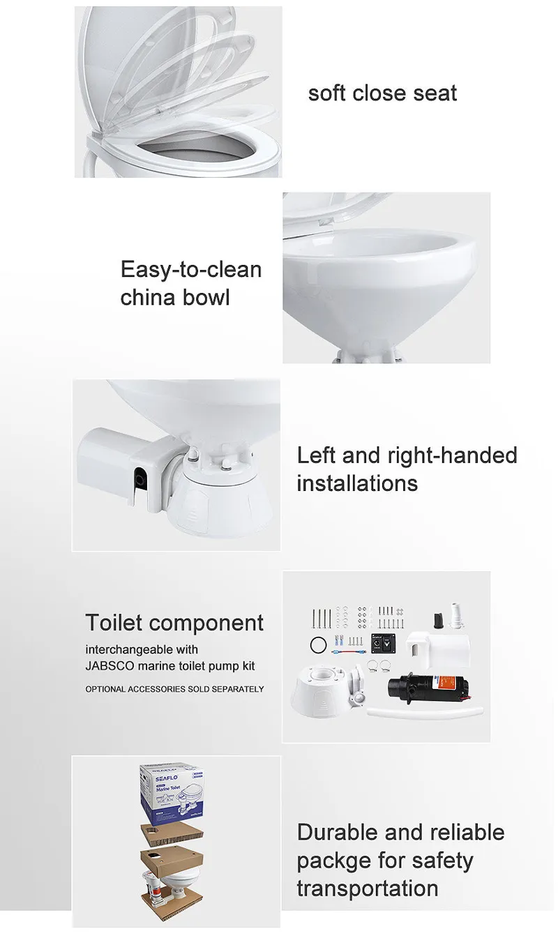 Seaflo 12V Electric Marine Toilet Regular Size Horizontally Mounted-4