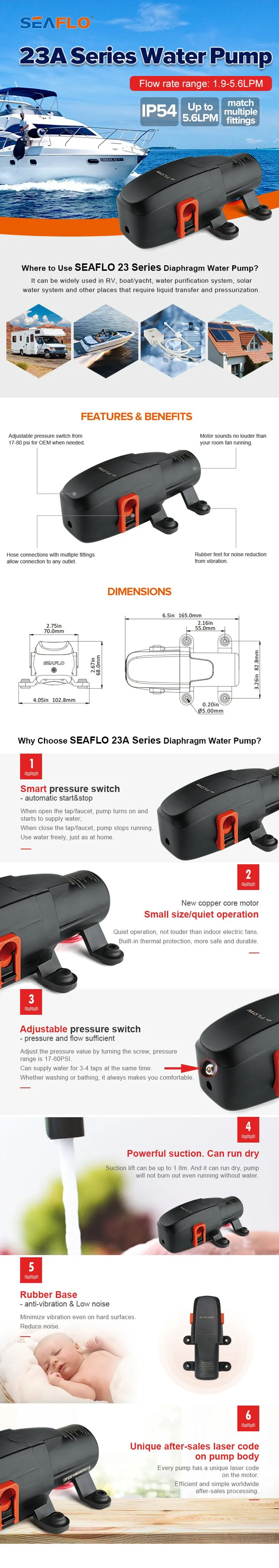 Seaflo 23A Series 12V Pressure Pump 1.9LPM 0.5GPM 70PSI 4.8BAR-7