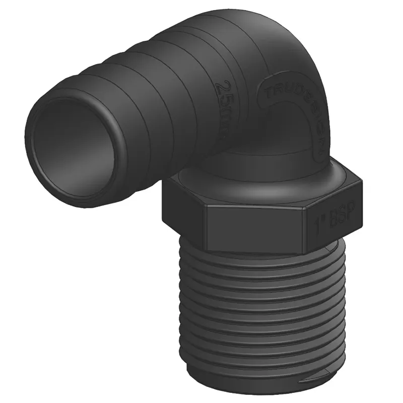 TruDesign 90 Degree Hose Tail Male Threaded Connector Unequal 38mm