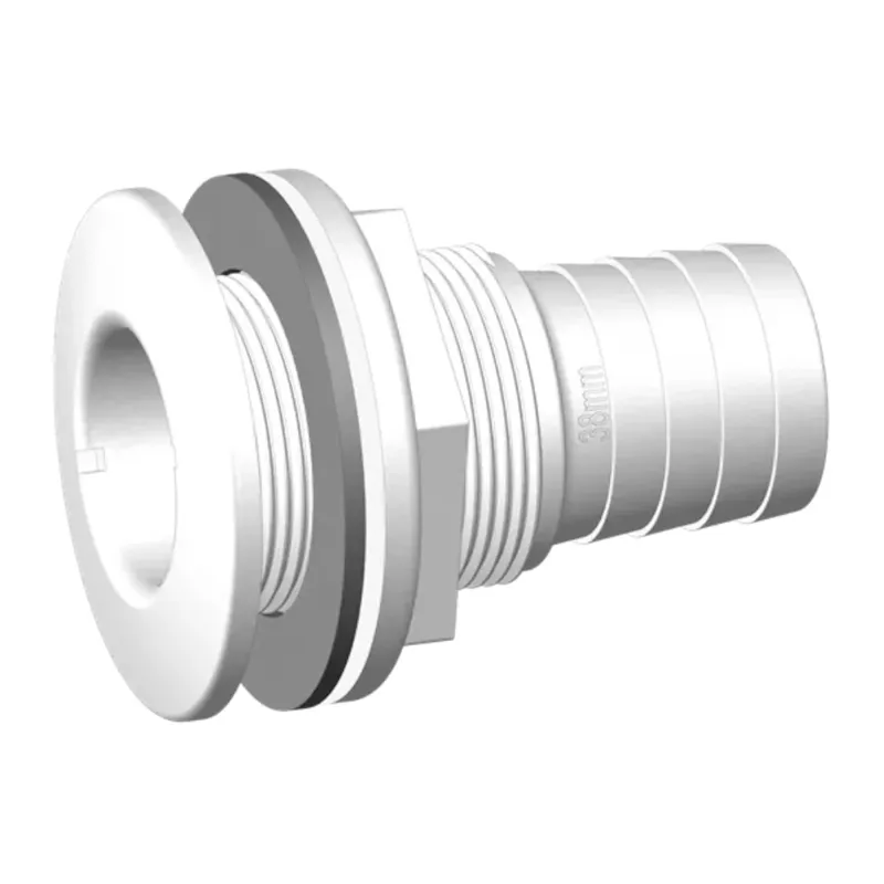 Trudesign Domed Skin Fitting with Hose Tail Unequal in White